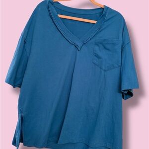 SHEIN Teal Short Sleeve V-Neck Tee